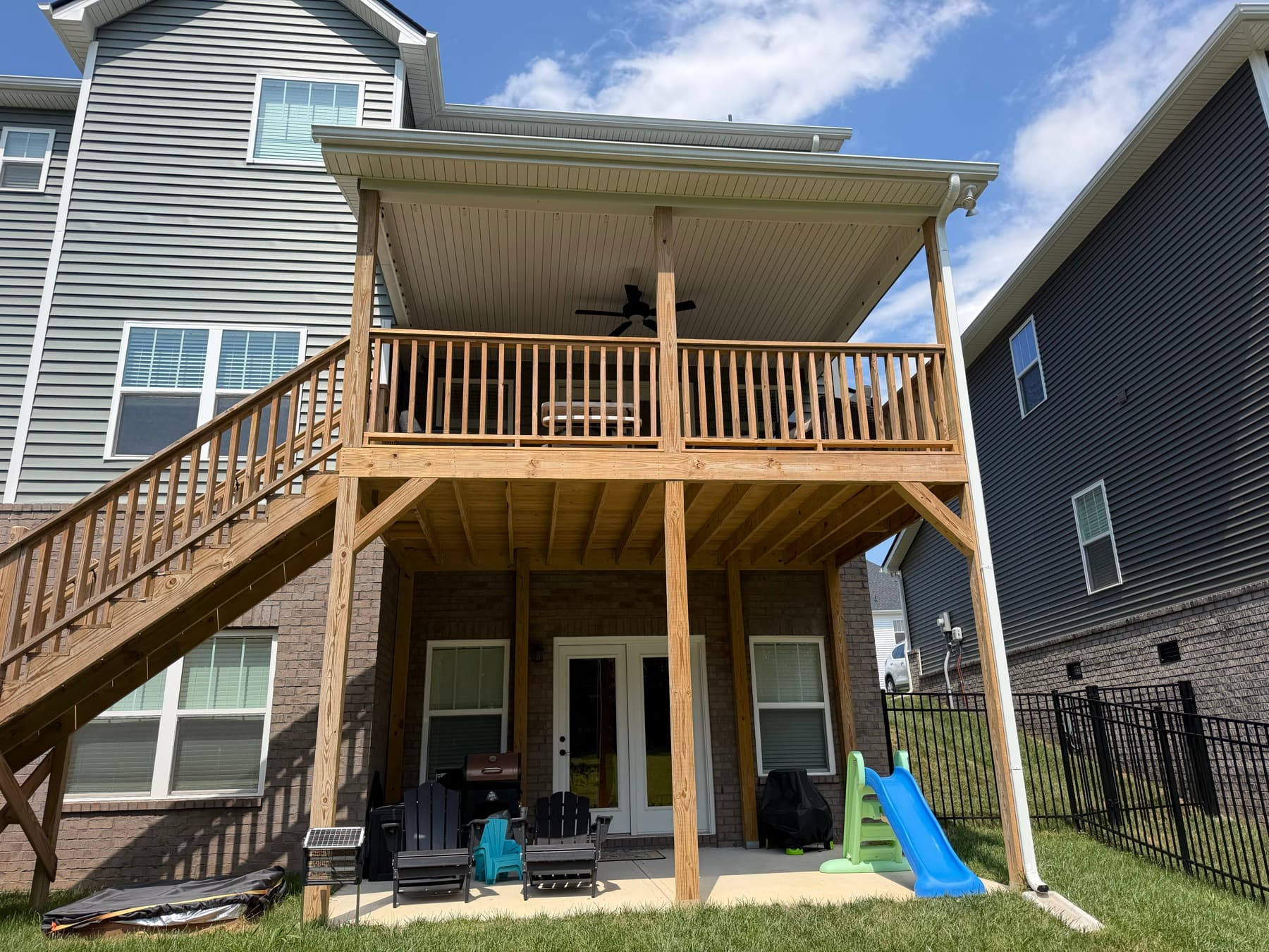 Completed elevated covered wood deck in East Tennessee